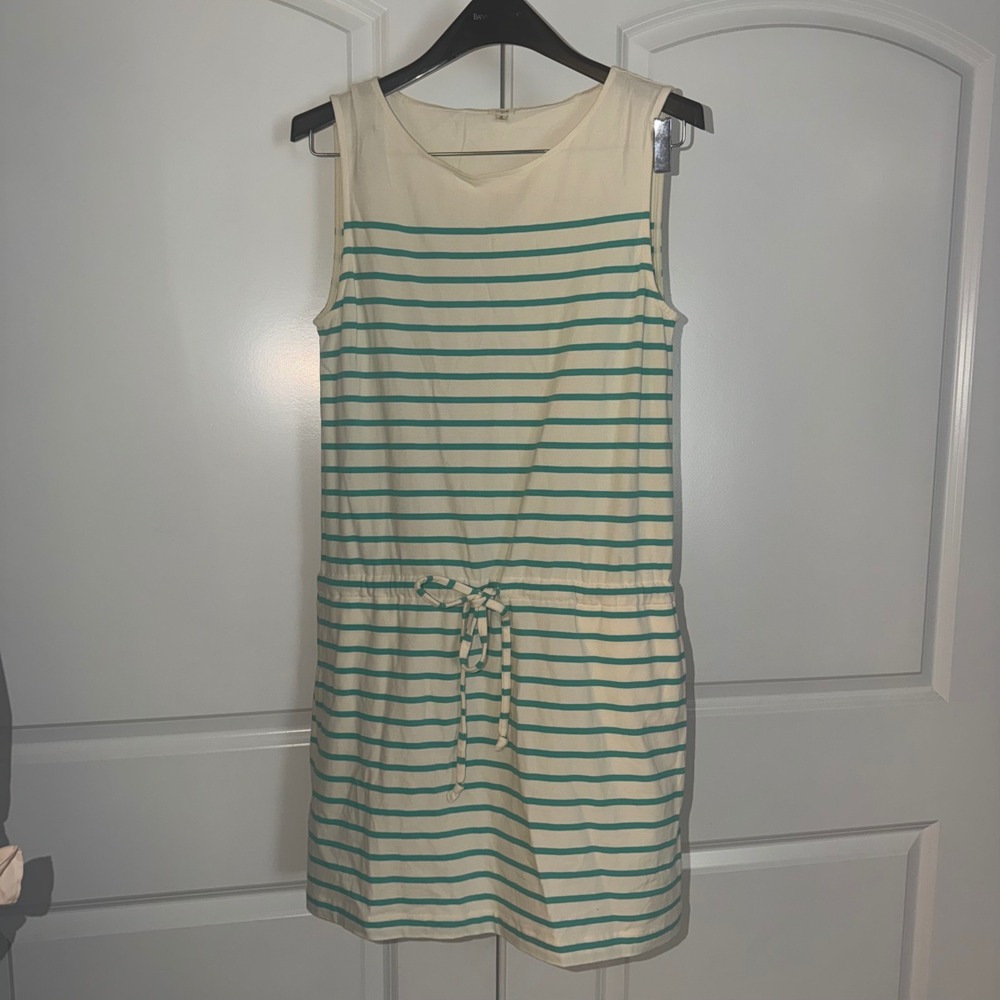 J.Crew Womens Green White Striped Sleeveless Drawstring Waist Knit Dress Small